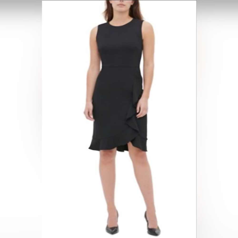 Calvin Klein Black Asymmetrical Sheath Dress